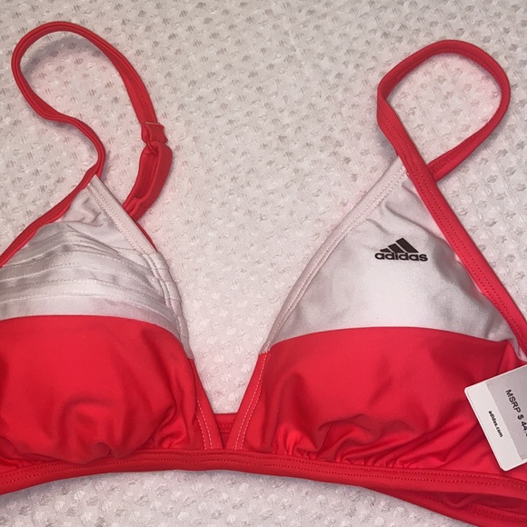 NEW! ADIDAS Cross Back Bikini Top Size 10 Hot Coral White Athletic - Picture 3 of 13